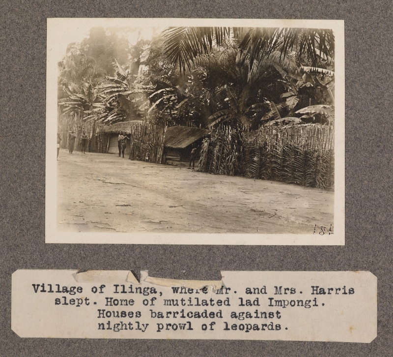 Village of Ilinga, where Mr. and Mrs. Harris slept. Home of mutilated lad Impongi. Houses barricaded against nightly prowl of leopards