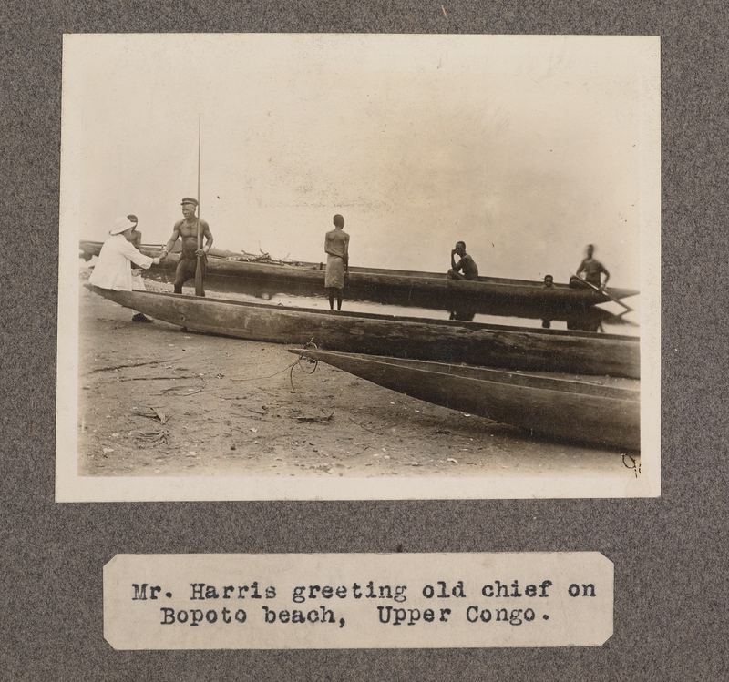 Mr. Harris greeting old chief on Bopoto Beach, upper Congo