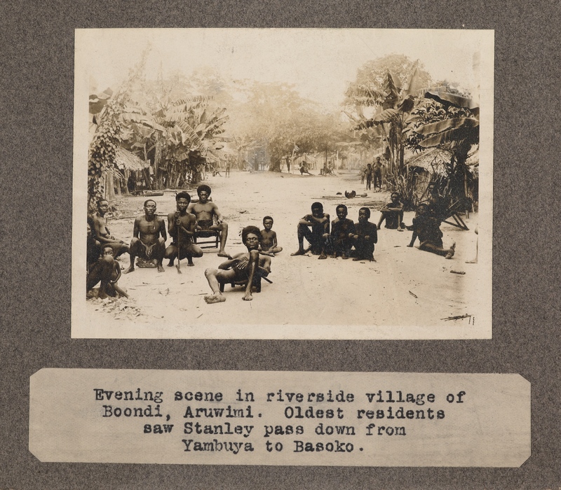 Evening scene in riverside village of Boondi, Aruwimi. Oldest residents saw Stanley pass down from Yambuya to Basoko