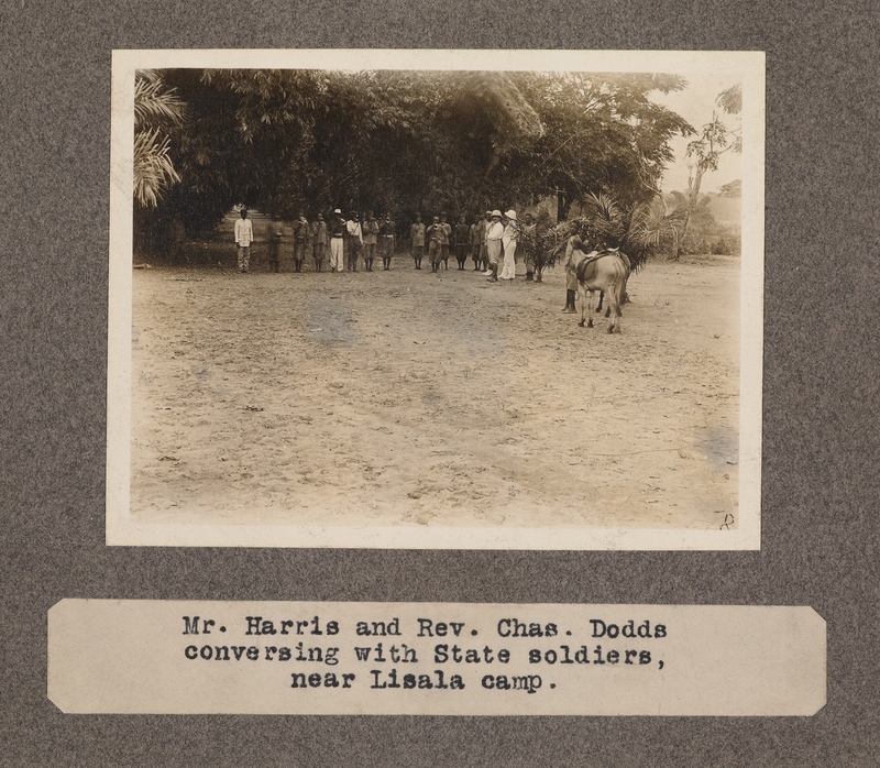 Mr. Harris and Rev. Chas. Dodds conversing with state soldiers, near Lisala camp