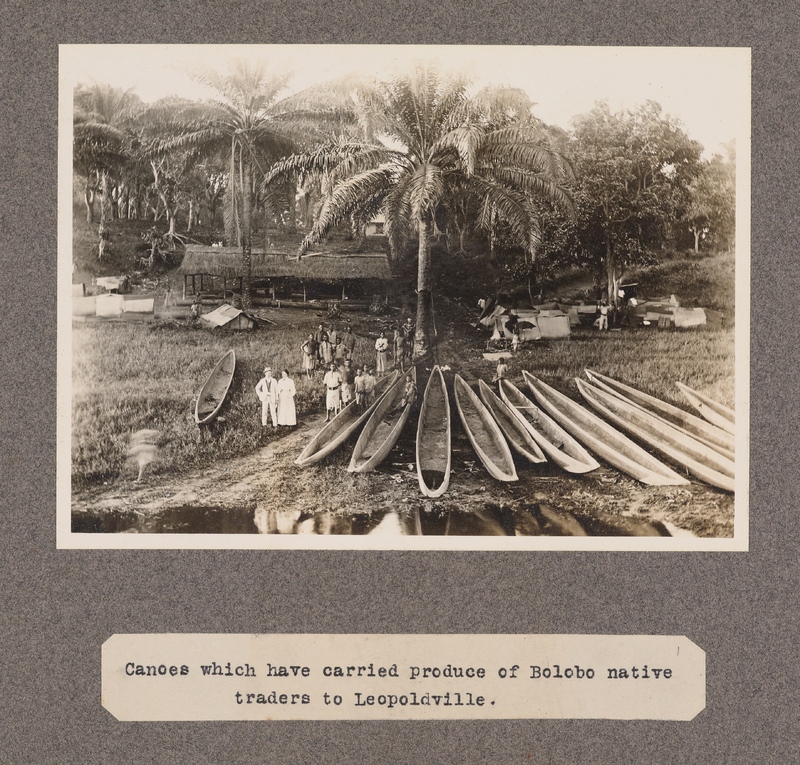 Canoes which have carried produce of Bolobo native traders to Leopoldville