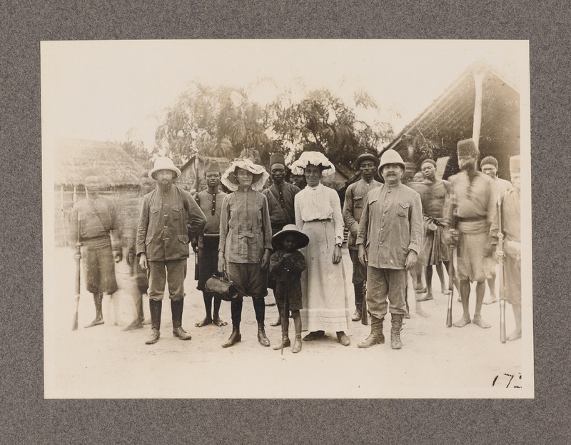 No original caption Mrs Harris with group of African soldiers and others