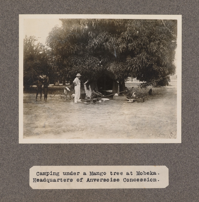 Camping under a mango tree at Mobeka. Headquarters of Anversoise Concession