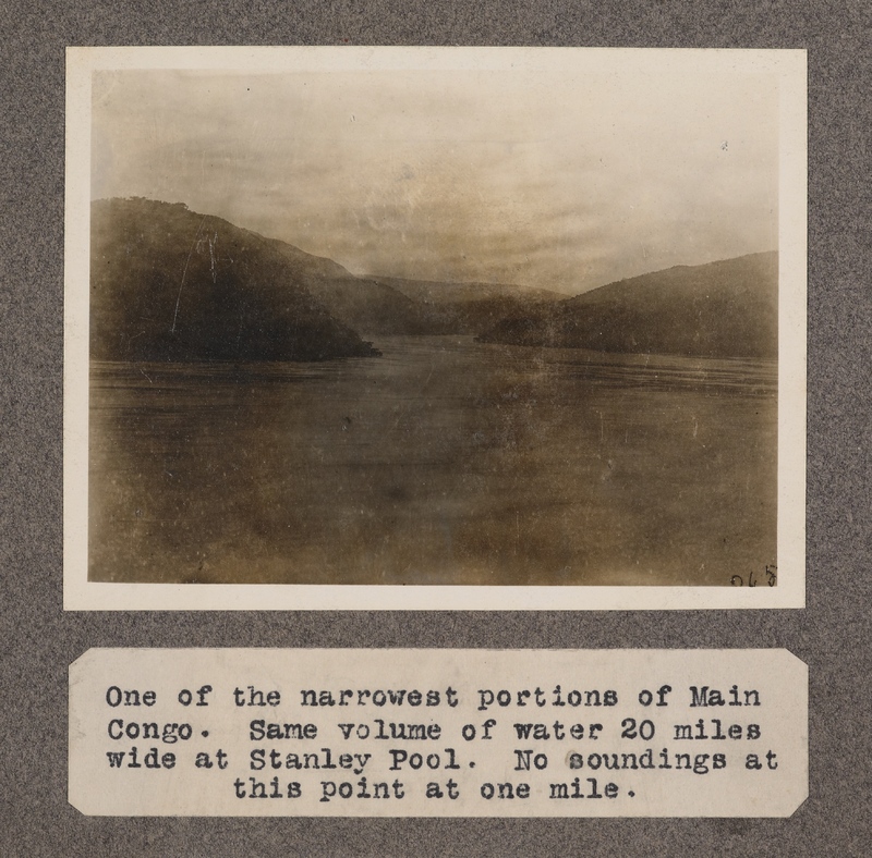 One of the narrowest portions of main Congo. Same volume of water 20 miles wide at Stanley Pool. No soundings at this point at one mile