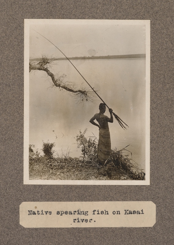 Native spearing fish on Kasai River