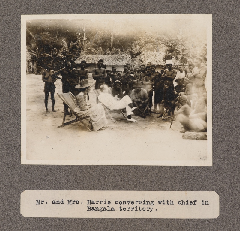 Mr. and Mrs. Harris conversing with chief in Bangala territory