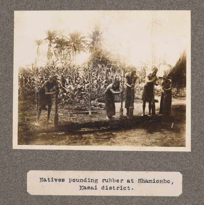 Natives pounding rubber at Shamiombo, Kasai District