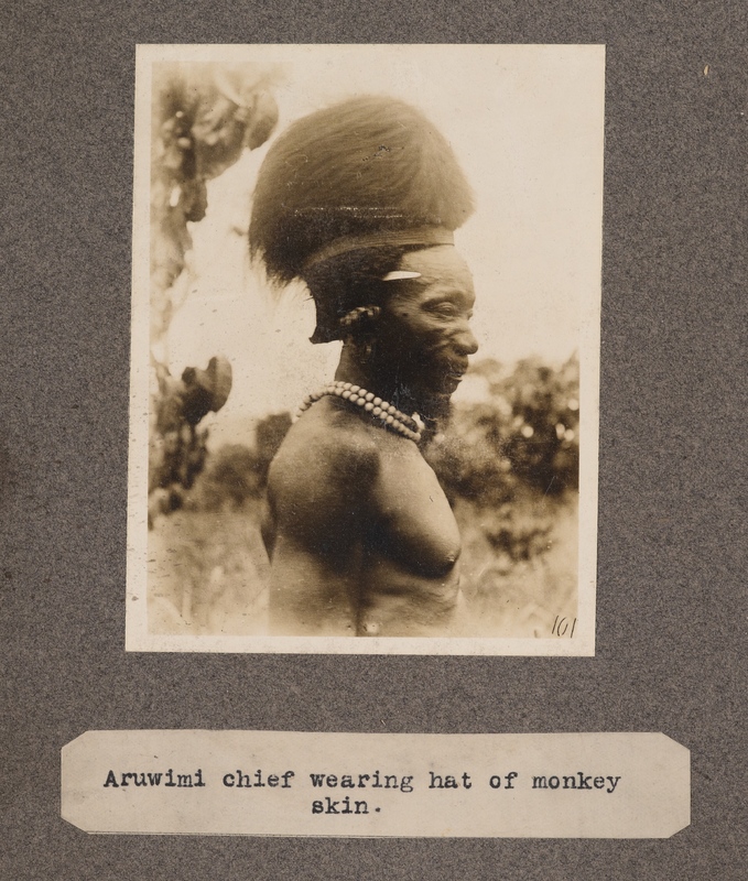 Aruwimi chief wearing hat of monkey skin