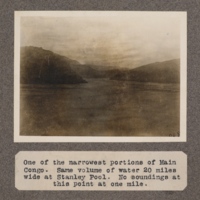 One of the narrowest portions of main Congo. Same volume of water 20 miles wide at Stanley Pool. No soundings at this point at one mile