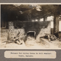 Furnace for drying cocoa in dull weather. Temvo, Mayumbe.