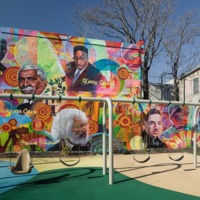 Keir Johnston and Ernel Martine, The Faces That Shape Us, Uncle David’s Universal Playground, 15th and Catherine Streets, Philadelphia, 2011.png